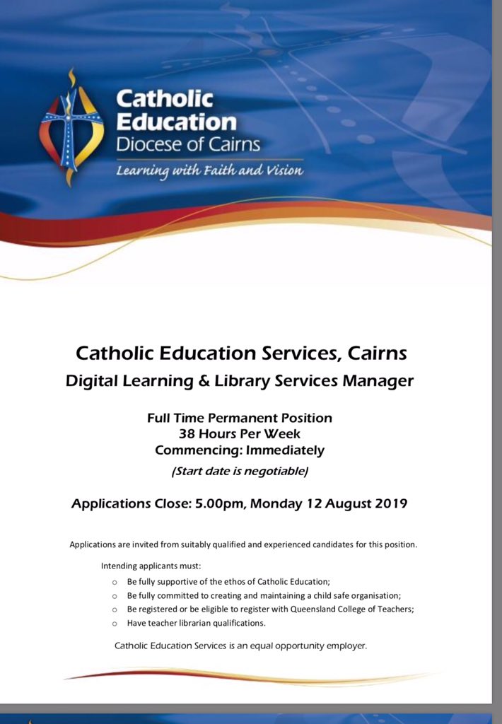 Looking for a sea change? Checkout Cairns Diocese central office position working with 29 schools Thursday Island to Tully cns.catholic.edu.au/employment/