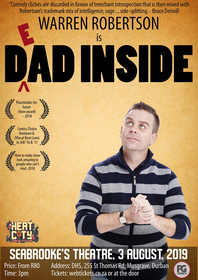 Having suffered 3 of the worst things that can happen to a person - death, divorce &amp; parenthood - <a href="/WarrenRcomedian/">Warren Robertson</a> chats candidly about the past 18 months in his new show “Dad Inside”.

Catch it in Durban for the first time at #HCCF2019

bit.ly/heatcitycomedy…