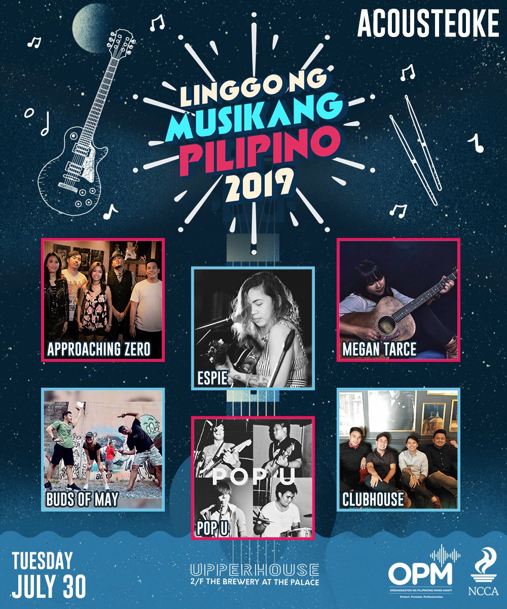 Join us for Linggo ng Musikang Pilipino 2019 on July 30 and catch Approaching Zero, Espie, Megan Tarce, Buds of May, Pop U, and Clubhouse!

For inquiries and table reservations, contact 09998829712.

#upperhouseph
#acousteoke
#linggongmusikangpilipino2019
