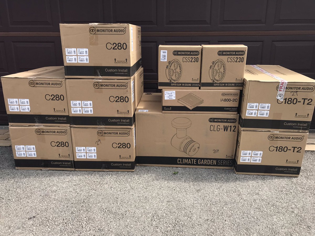 ldci's tweet photo. Delivery from Monitor Audio .....that should keep us busy ! looking forward to installing the Garden 12” subwoofer @MonitorAudio #liveinstall https://t.co/indaSlSs2Z