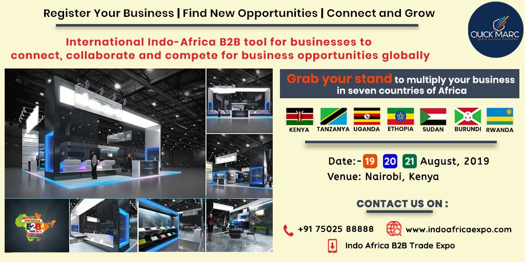 Africa being an astonishing business destination, attracts many businessmen in the international trade business.
Join with Quickmarck to Book The space in Exhibition.
E-mail: book@indoafricaexpo.com
Website: indoafricaexpo.com
#tradeshows #fairs #expos #exhibition