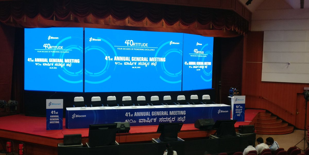 Bioconlimited's tweet photo. All set for Biocon's 41st Annual General Meeting at 3:30PM today! #Biocon #JourneyOfFortitude #BioconForBiologics https://t.co/ixhIg8EmOQ
