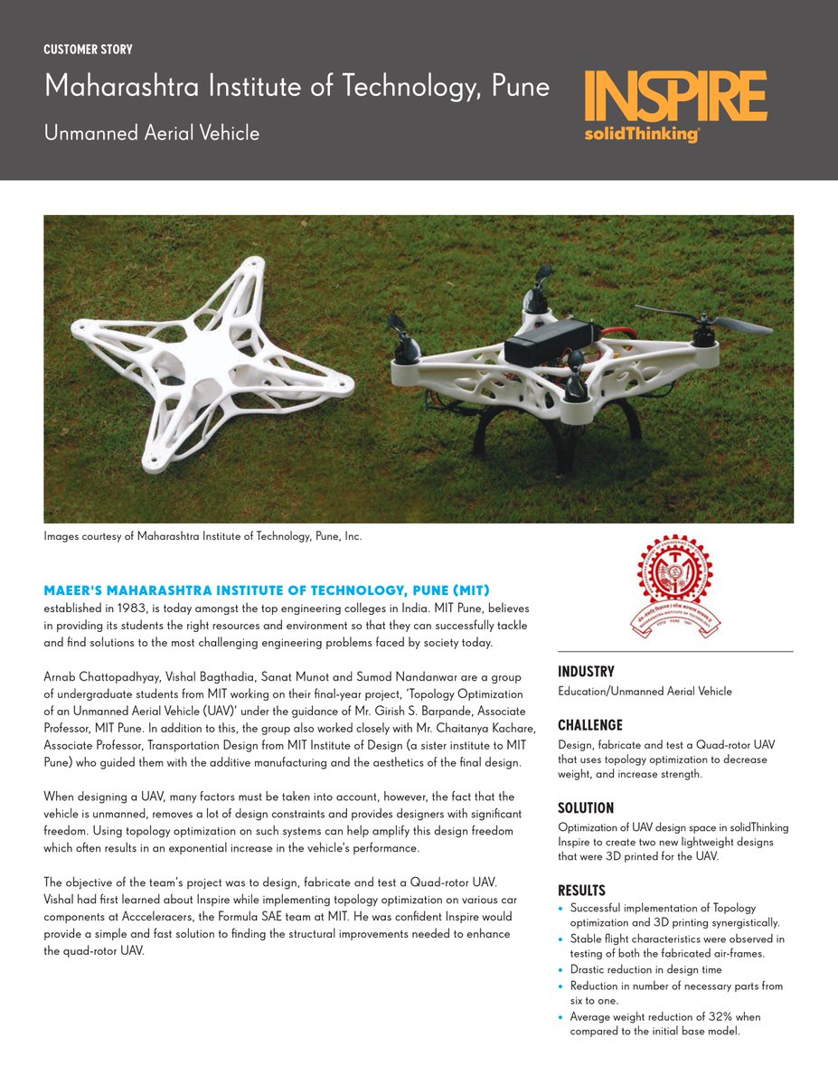 MichaelMegannon's tweet image. RT AsylumDrone: RT DesignTechSys: Topology Optimization of an Unmanned Aerial Vehicle 
( UAV ) Airframe Structure. 
Read Altair Case Study #SuccessStory 
#MIT #DesignTechSys #CaseStudy #Altair #InspireCAST
#Topology #Optimization #UAV  #drone 
#Airframe …