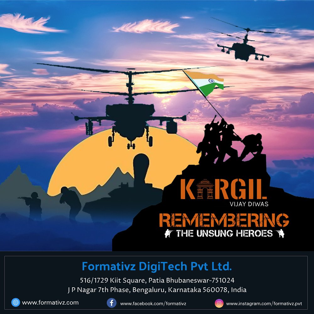 Formativz1's tweet photo. Freedom in mind. Faith in words. Pride in our heart. Memories of our souls. 
Let us salute to all our soldiers who are brave and protect us all throughout the day and night. Let us remember their fights and toil on this day.
Jai bharat!
#KargilVijayDiwas 
#20YearsOfKargilVijay https://t.co/xHUEyPAyPB