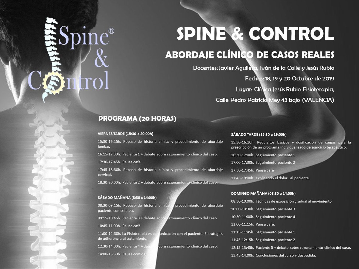SpineandControl's tweet photo. Seguimos recibiendo inscripciones. Solicita la tuya en ➡️spineandcontrol@gmail.com

📌VALENCIA

🗓️18-20 OCTUBRE 2019

#SpineandControl #fisioterapia #CasosClinicos https://t.co/SSWTId0Hbq