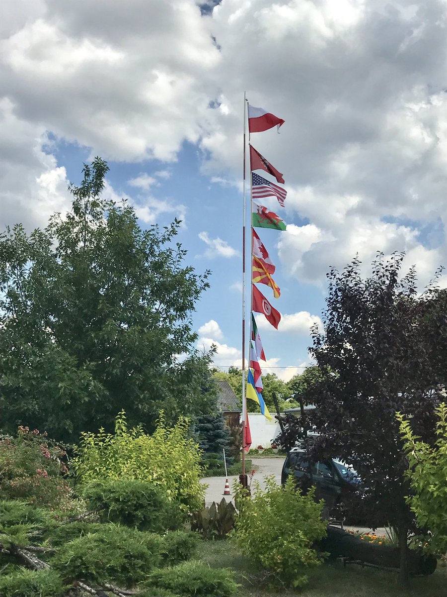 Myrna_justMyrna's tweet image. These flags represent the countries of the artists at the residency in this sleepy Polish village. Tony and other artists have an art exhibition Saturday, then we head to  Warsaw Sunday. #travel #interculturalexchange