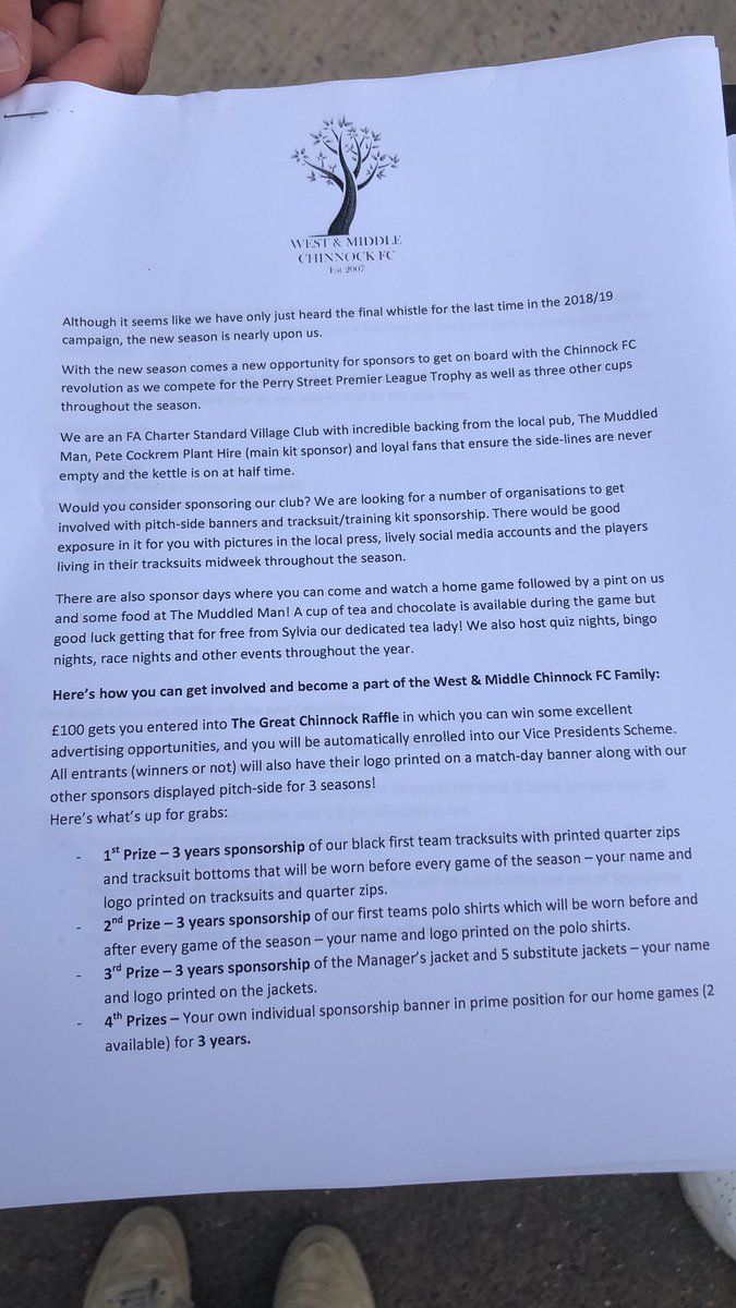 Few Chins Players out in force this morning looking for entrants to the Great Chinnock Raffle. £100 entry, Get involved, tell your boss, tell your dad, tell your local Hollywood actor <a href="/JamesPurefoy/">James Purefoy 🇺🇦🇪🇺</a>