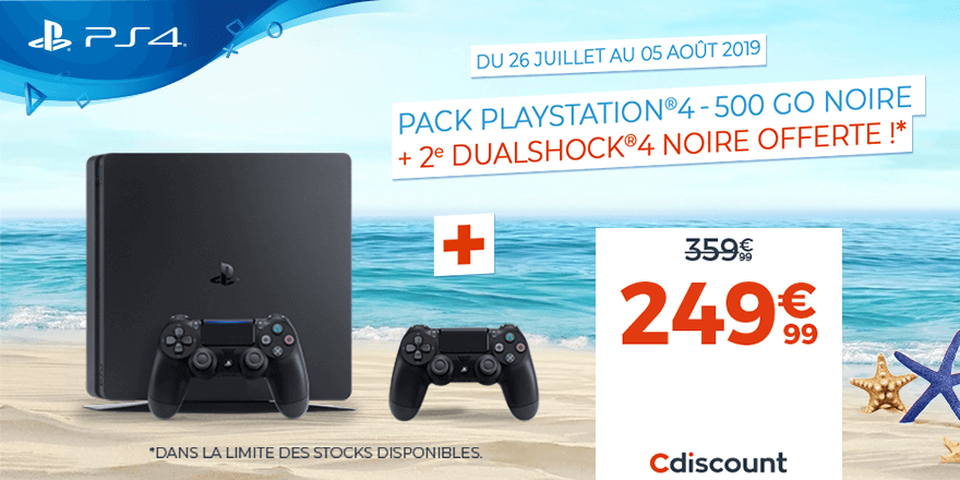 Cdiscount's tweet photo. 🔥🔥🔥 
La Playstation 4 500 Go + deux manettes Dualshock 4 à 249,99€
➡️ https://t.co/Wdit7ivfhb https://t.co/xYgx03D7rj