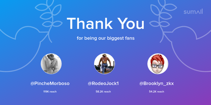 Our biggest fans this week: PincheMorboso, RodeoJock1, Brooklyn_zkx. Thank you! via https://t.co/mWKTKKIdsM