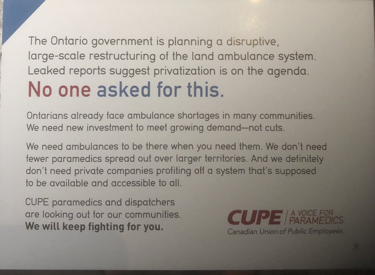 CACOParamedics's tweet photo. Say no to Restructuring and Privatization of Services we all depend on. Invest in Paramedics/ Ambulance Communication Officers! @CUPEOntario @cupenat @OntarioNDP https://t.co/lwkLdRyUEf