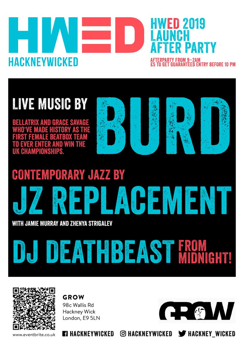 Heart of Hackney (@heartofhackney) on Twitter photo .<a href="/Hackney_WickED/">Hackney WickED</a>, the legendary DIY Art festival launches TONIGHT!
<a href="/GrowHackney/">Grow, Hackney</a> host the official afterparty! Featuring live Jazz from @jzreplacement with Jamie Murray and Zhenya Strigalev, as well as <a href="/BURDbeatbox/">BURD</a>
For more info >bit.ly/2MihDLc .<a href="/Hackney_WickED/">Hackney WickED</a>, the legendary DIY Art festival launches TONIGHT!
<a href="/GrowHackney/">Grow, Hackney</a> host the official afterparty! Featuring live Jazz from @jzreplacement with Jamie Murray and Zhenya Strigalev, as well as <a href="/BURDbeatbox/">BURD</a>
For more info >bit.ly/2MihDLc