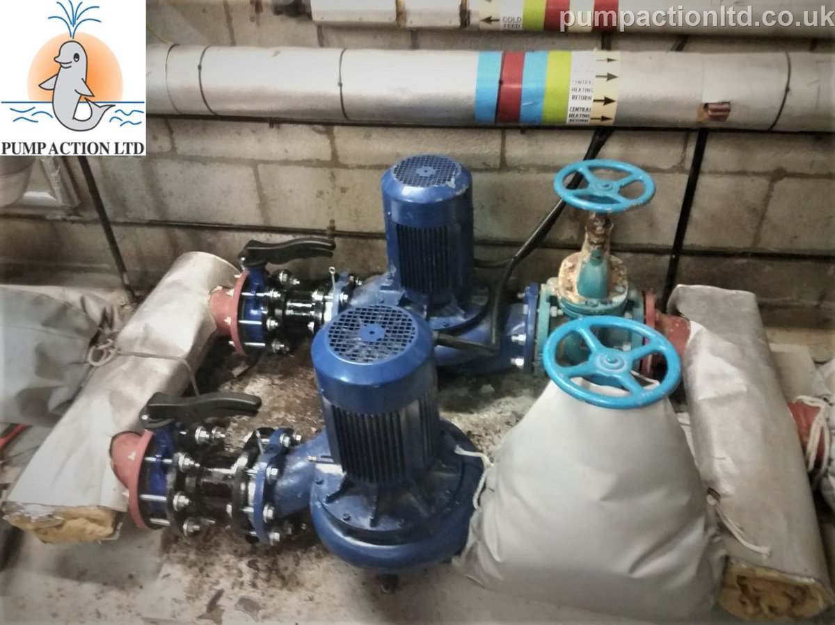 A heating circulation system in Peterhead had been installed without check valves resulting in the flow circulating back through the standby pump.
We overhauled the pumps, removed the old gate valves and fitted a streamlined arrangement of butterfly valves and check valves.