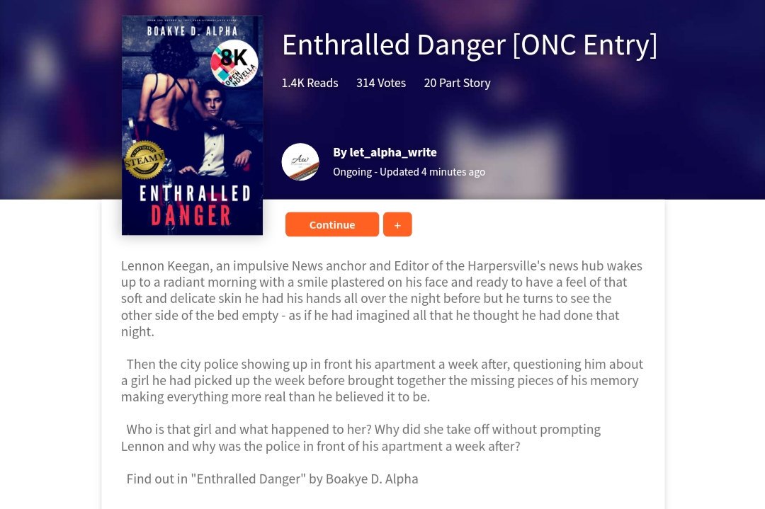 let_alpha_write's tweet photo. The Danger becomes more Enthralling as we set into part two of "Enthralled Danger"

Join the fun, the suspense and the Thriller. 

"Enthralled Danger [ONC Entry]" on #Wattpad #WritingCommunity
#writerscommunity #romancenovels #supportafricancreatives  https://t.co/dw9echl2k0 https://t.co/YavEApGUwW