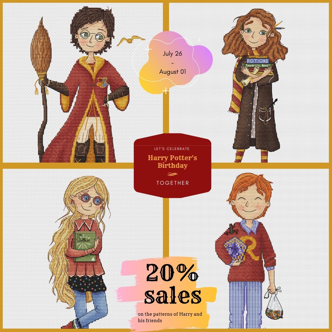 SlavinaHandmade's tweet photo. Let's celebrate Harry's birthday together! 
You have sale 20% on his pattern and patterns his friends.
Only July 26-August 01.
Have fun! 🌟 #etsysale https://t.co/dFllO1JGZC https://t.co/fU6UIPuQlP