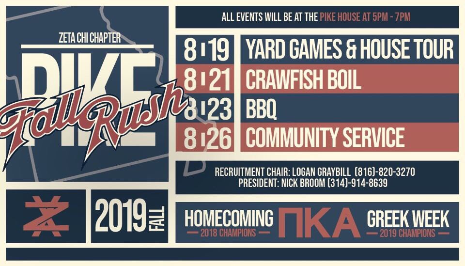 MSU_Pikes's tweet image. Our 2019 Fall Rush schedule is out. If you want to be a part of the best brotherhood at MSU, contact our recruitment chair, Logan Graybill for more information! #RushPike
