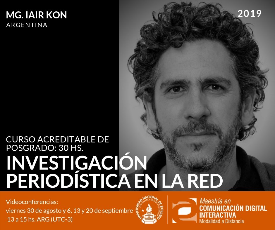 cdiunr's tweet photo. 📣 #Curso de #posgrado: Investigación periodística en la red
👉 https://t.co/BFmDhumIuP
👨💻 Docente: Mg. @iairkon
👨💻 Tutor: Lic. @nicolovaisa
💻📱 100% a distancia
🎥 Videoconferencias: viernes 30 de agosto, 6, 13 y 20 de setiembre, de 17.30 a 19.30 hs. ARG (UTC-3) #MCDIvirtual https://t.co/leYGln1i16