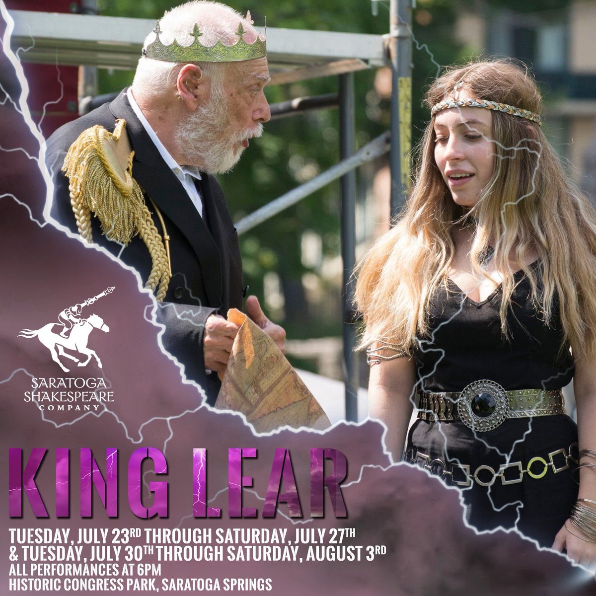 "The best feature of the production... is the clear portrait of the title character.
Bob Goepfert, The Saratogian

Only 2 more chances to see Saratoga Shakespeare's KING LEAR, tonight and tomorrow @ 6PM in Historic Congress Park! 

#SaratogaShakespeareCompany
#SaratogaShakespeare