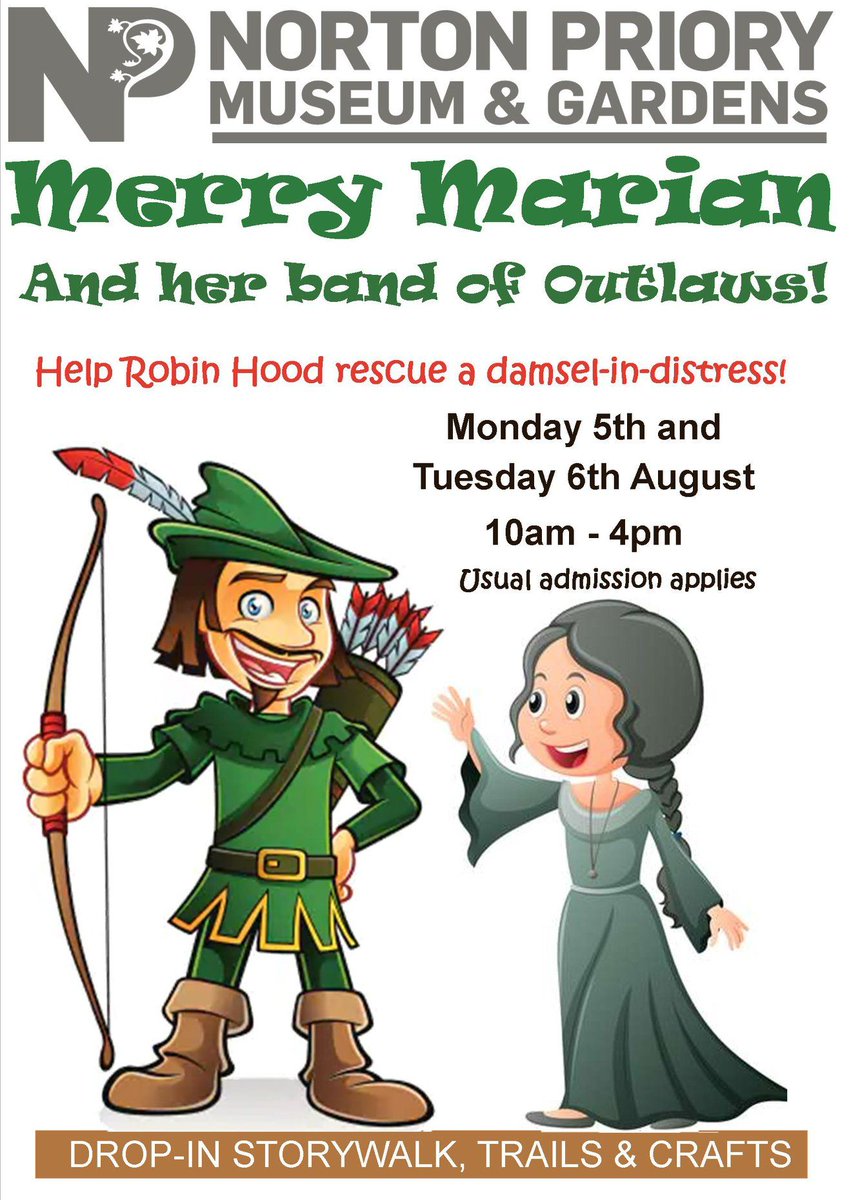 CRelocation's tweet image. Have you got any young outlaws willing to help Robin Hood rescue Maid Marian next week? There's a fun drop-in story walk planned at @NortonPriory this Monday and Tuesday... 🏹 buff.ly/2ytQ9ds