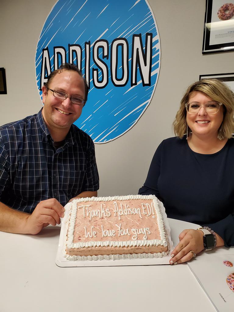 OrlandoCampos's tweet photo. Thanks for the cake @MetrocrestCofC . Enjoyed having you cowork @TreeHouseTX for a few days while you restored your offices. #townofaddison. https://t.co/kWoyjpOLu2