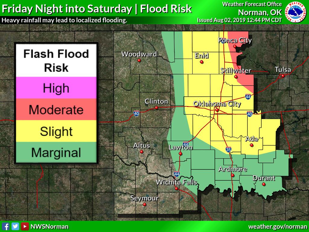 NWSNorman's tweet photo. Isolated strong to severe storms remain possible late this afternoon into the evening hours.

More widespread rainfall is expected tonight into Saturday, especially across north central and east central Oklahoma. A Flood Watch is in effect for this area. #okwx #texomawx https://t.co/4gUMmR6asM