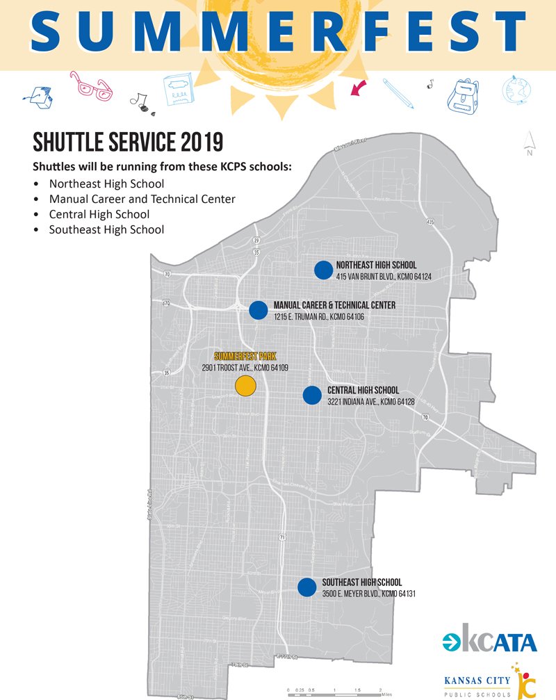 #KCSummerfest19 is 10AM-2PM Saturday, 8/3 at our BOE building, 2901 Troost. We're expecting a huge turnout, and parking is limited. Instead, take the free, roundtrip <a href="/RideKCTransit/">RideKC</a> shuttle from Northeast HS, Central HS, Manual Tech &amp; Southeast HS! kcpublicschools.org/summerfest
