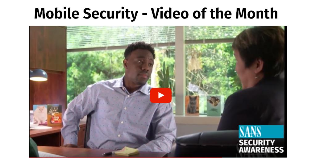 SANSWorkforce's tweet photo. Are you protecting your mobile phone with the correct methods to ensure the highest level of #cybersecurity? Learn about the proper steps to protect yourself from mobile phone #security threats by watching the #SANSSecAware Video of the Month: https://t.co/vweE1crmGk https://t.co/2ANzo96d8m