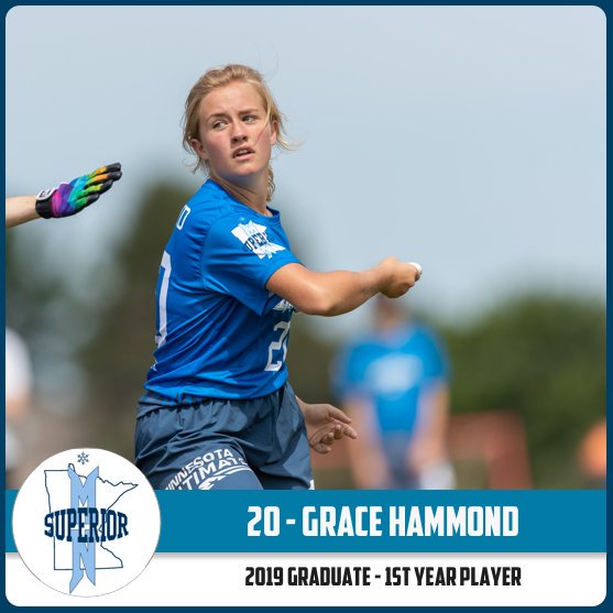 Welcome 1st year Grace Hammond to the YCC program! She wears number 20 and loves the mini donuts at the MN state fair! #mnsoup2019 #minnesotaultimate 

PHOTO CREDIT: 2019 @f_go  f-go.us