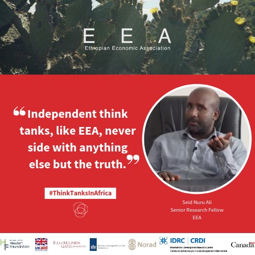 .#ThinkTanksInAfrica: 'Independent think tanks, like EEA, never side with anything else but the truth.' Learn more from the Ethiopian Economic Association in this latest interview: bit.ly/31arVBf #SDGs #evidence #truth #justice @ReWild_Africa @IDRC_CRDI @EthioEmbassyCA
