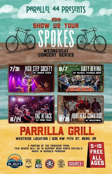 Last week <a href="/P44Presents/">Parallel 44 Presents</a>  kicked off the first of <a href="/ParrillaBend/">Parrilla Grill</a> Show Us Your Spokes Series with deep bass beats from <a href="/highstepsociety/">highstepsociety</a>! Next week with <a href="/DirtyRevivalPDX/">Dirty Revival</a> Revival bringing that PDX funk and soul on Wed. night! These events are FREE &amp; ALL AGES - so grab the crew!