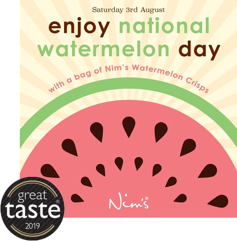 What better way to mark #NationalWatermelonDay tomorrow than by tucking into a pack (or 3)of our #GreatTasteAward winning Watermelon Crisps! Head on down to your local ⁦@Tesco⁩ and grab the 3 for 2 offer. 
Nim’s - making it easier to carry a watermelon...