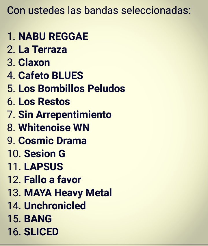 Éstas son las bandas seleccionadas para el proceso de convocatoria, que se realizará el día 7 de agosto, en el teatro Santiago Londoño