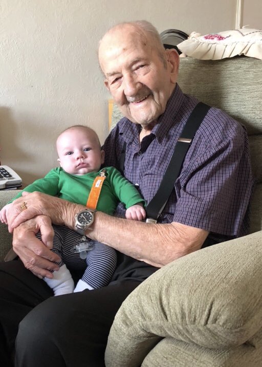 Great uncle Arthur with my son William. The oldest with the youngest in our family. God bless Arthur x