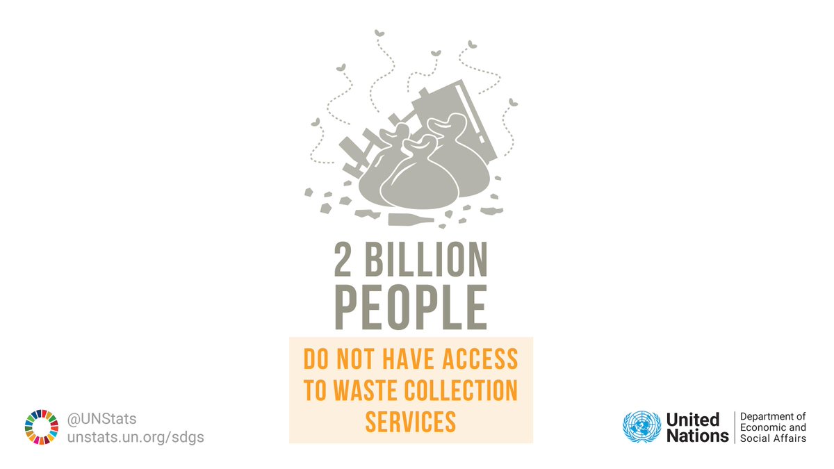 Globally, an estimated 2 billion people do not have access to waste collection services. This is alarming, especially as the global amount of waste is expected to double by 2050! 

Learn more from the #SDGreport 2019: unstats.un.org/sdgs/report/20… #SDGs #GlobalGoals