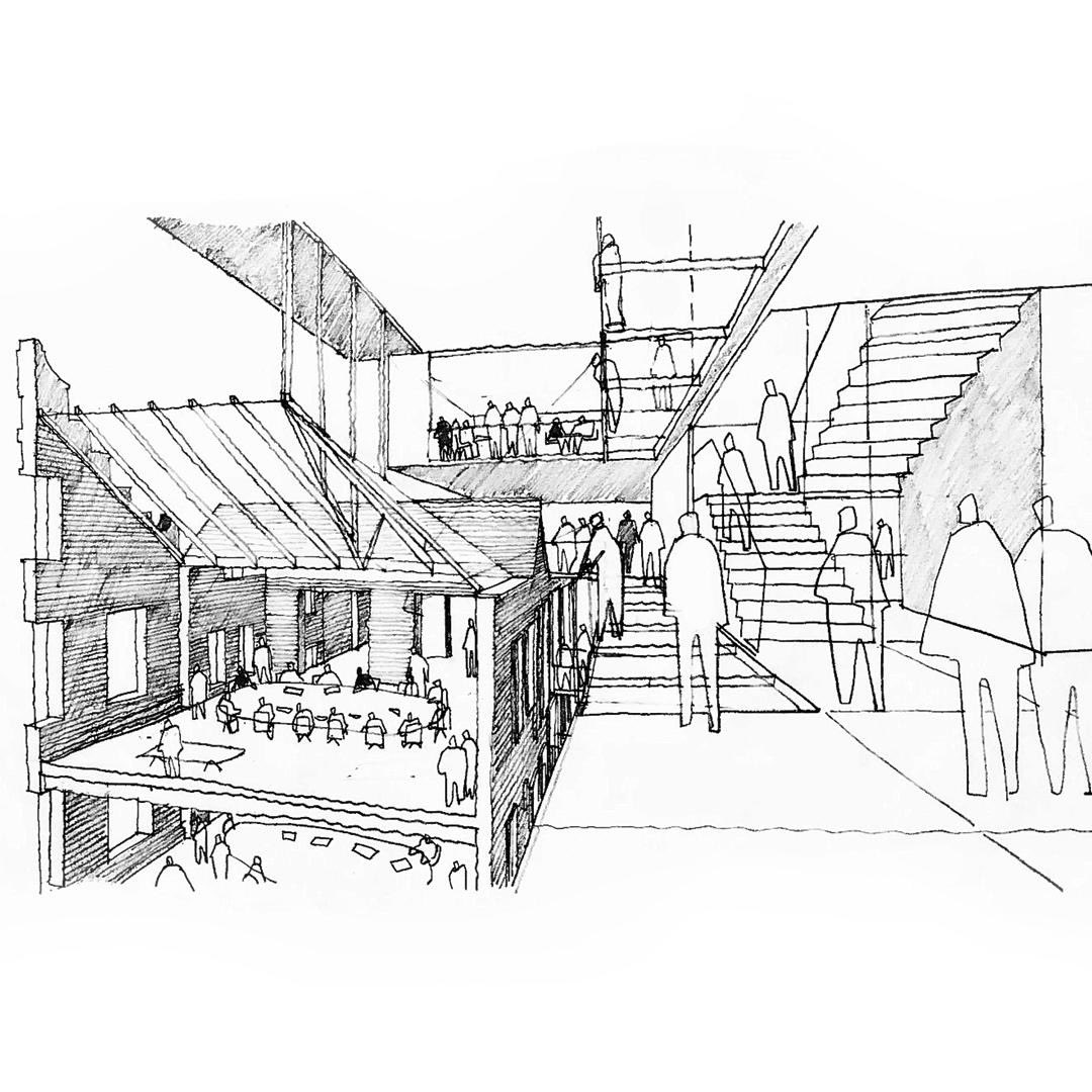 Exploring the connected workplace - a quick perspective sketch for a new east London workplace by my super talented business partner @jj_cheungster