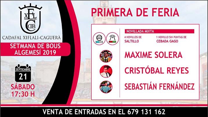 vicentperis10's tweet photo. Ya puedes comprar las entradas para las novilladas de la Setmana de Bous d’Algemesí 2019 en el Cadafal Xiflali-Caguerà. #setmanadebousalgemesi #setmanadebous #algemesienfestes #algemesi #novilladas #rejoneo #rejoneadora @verdeguer @arevaloOK @RomanCollado https://t.co/V6YkC7v5F2