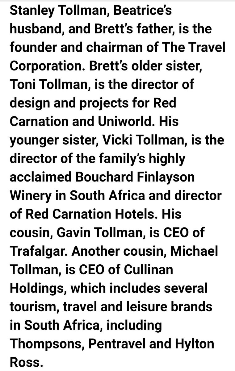 Stanley and Bea Tollman founded a hotel and travel empire from humble origins in South Africa. Stanley was director of Chelsea FC and a very close friend of Ken Bates, mate of VAT expert Colin Peters. Tillman fled to London when charged with massive fraud. https://www.independent.co.uk/sport/football/news-and-comment/former-chelsea-director-flees-us-fraud-charges-173722.html