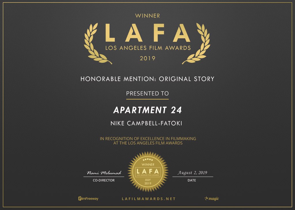 Thank you <a href="/lafilmawards/">LA Film Awards</a> ❤️#bestscreenplay #honorablemention #Apartment24 #womenfilmmaker #tellingourstories