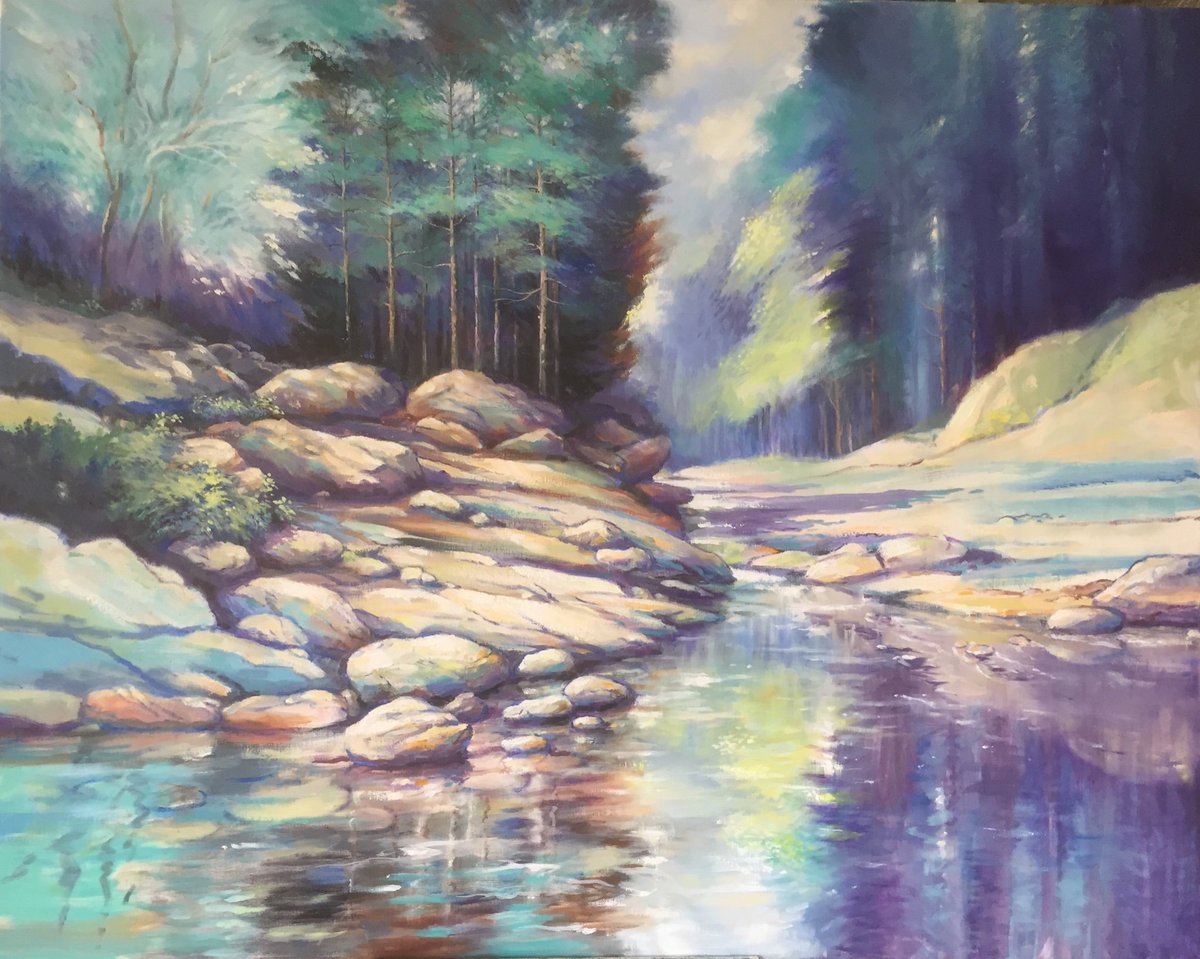 Trying to capture in oils the distinctive atmosphere of a recent visit to a spate river in Scotland