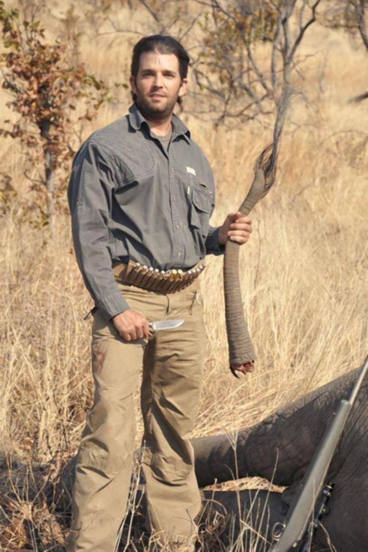 TomArnold's tweet image. This is Donald Trump Jr.  He is holding the tail of a beautiful African elephant he murdered as she got up from a nap. Donald Trump Jr. is the real piece of garbage.
