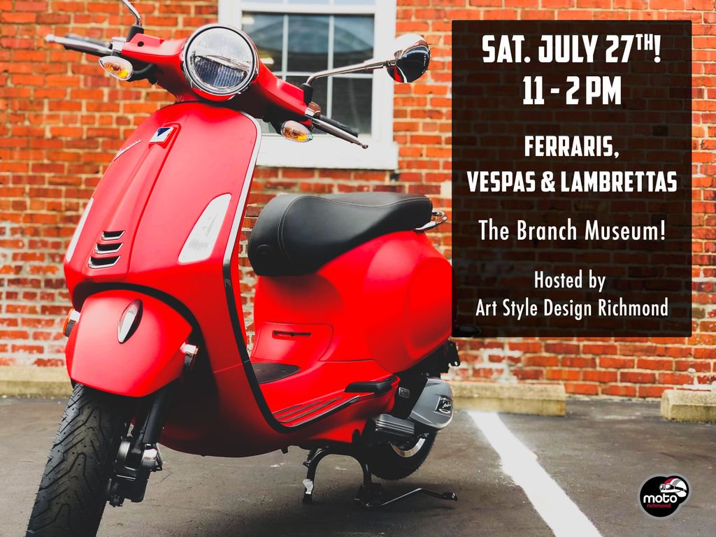 We’re so excited to be a part of the Art Design Style Richmond event, “Ferraris, Vespas &amp; Lambrettas” happening THIS SATURDAY at The Branch Museum on Monument Avenue! This event is in celebration of the new exhibit, "Sixty Years of Italian Design".