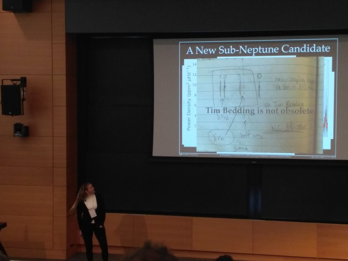 lacalaca85's tweet photo. @ashleychontos pushing hard to get asteroseismic parameters for exoplanet host stars, including using old-school things like pen, paper, and Tim Bedding: #tasc5 https://t.co/cpnDTpioLz