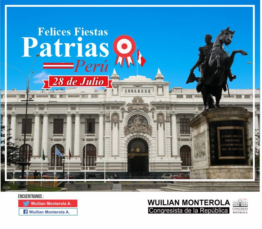 Que las celebraciones por el centésimo nonagésimo octavo aniversario del Perú, sirvan para renovar nuestro amor, patriotismo, compromiso y respeto por la democracia de nuestro País. ¡FELICES FIESTAS PATRIAS 2019!