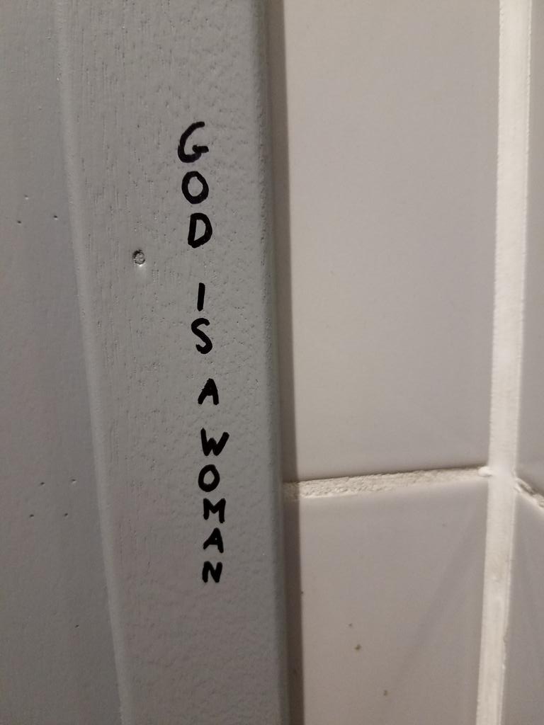 A sign in the lavatory. A sign from above?