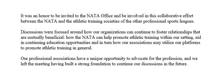 PSATS_MLS's tweet image. Statement by Sean Kupiec, Head Athletic Trainer for @LAFC and President of @PSATS_MLS, regarding his visit to the @NATA1950 Office earlier this week: