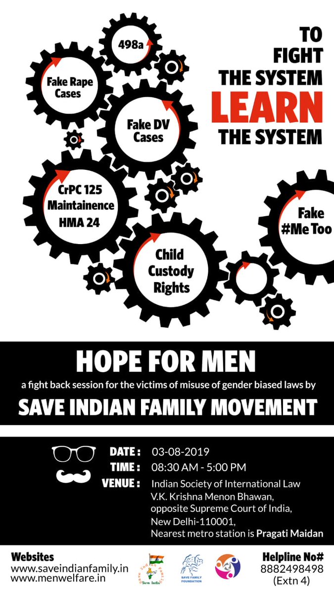 #hope4men
A fight back session for the victims of misuse of gender biased law 
By @SFFNGO
@MenWelfare on 3 aug 2019 @aajtak