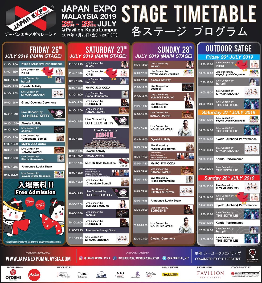 MIHO_chorichan's tweet photo. #JapanExpoMalaysia2019
SATURDAY 27!
@ MAIN STAGE
⏰11:45-12:15
🤝12:15-13:15
I want to see you♡
#KiREI
#Mianyan
#Hanapi
#ChoriChan https://t.co/XF8iSs3eAl
