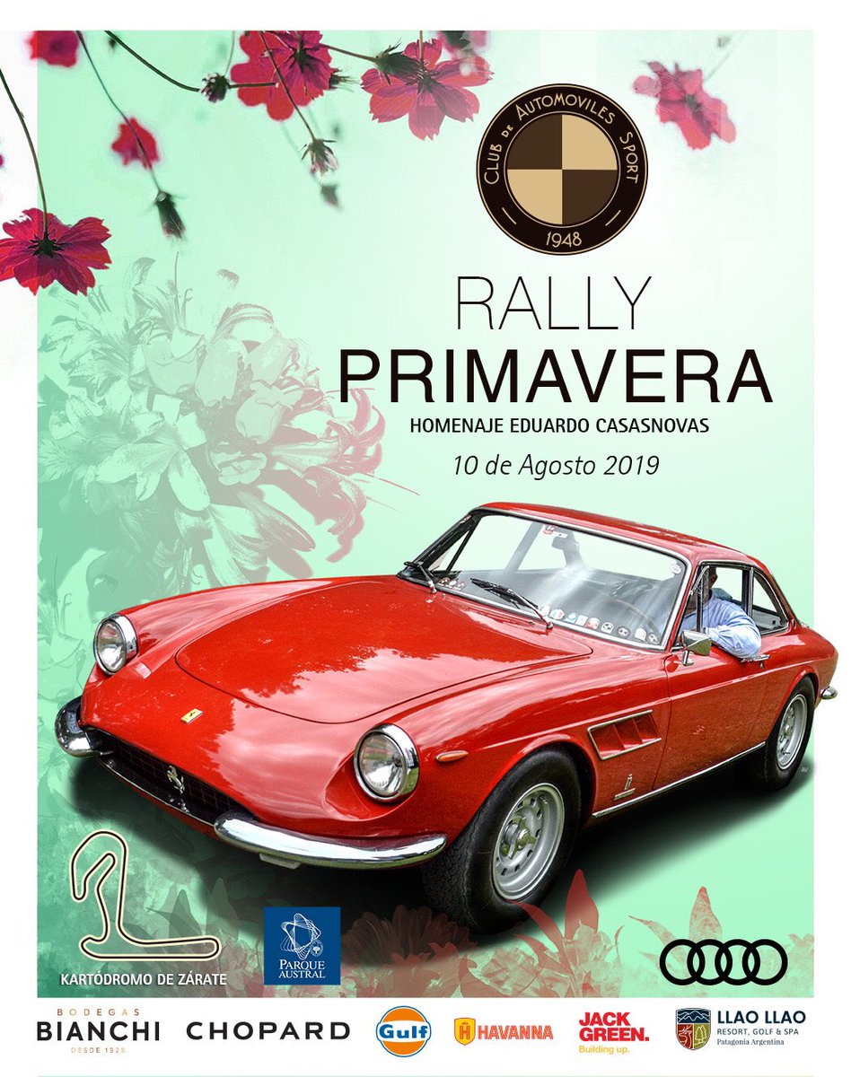 Rally PRIMAVERA 
10 de Agosto 2018
Homenaje “Eduardo Casasnovas”
Info e inscripciones en clubsport.com.ar