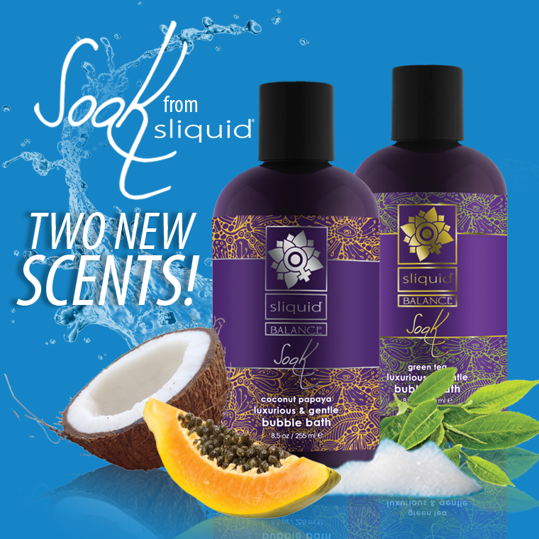 sliquid's tweet photo. Have you tried our silky bubble #bath, #SOAK? #SliquidSoak comes in 4 scents:  Limoncello, Cherry Blossom, Coconut Papaya, and Green Tea. This sumptuously foaming formula soothes the #skin and is gentle on your most intimate areas. Get it here: https://t.co/C4Idv95a7E https://t.co/WHfczsbG9R