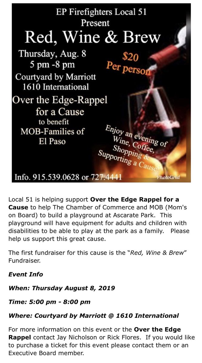 IAFF_L51's tweet photo. Please help us support Over the Edge Rappel for a Cause and Mom’s on Board (MOB) with this upcoming fundraiser! Proceeds go to bringing specialized playground equipment to Ascarate Park. #4acause #stand4something #ascaratepark #ep #local51 #mob #overtheedgerappel https://t.co/ECPxtATqkx