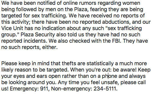 About those online kidnapping/sex trafficking online rumors: